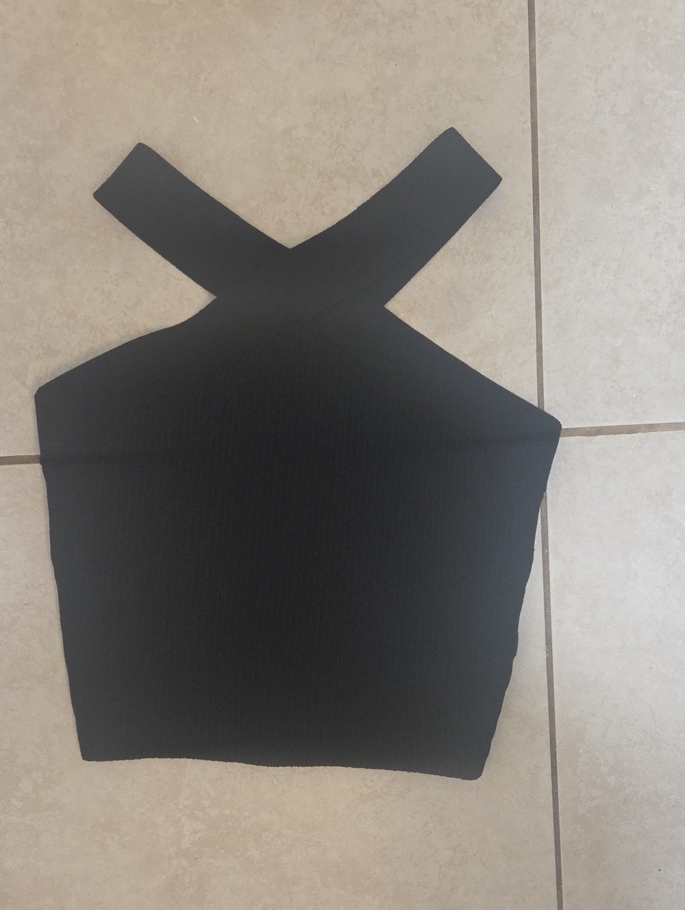 Cross-Strap Black Ribbed Crop Top - Women